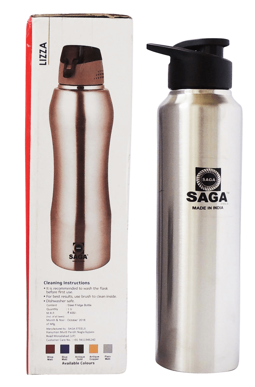 Slipper Lid Bottle 1000 ml Steel Colour - 2.8*2.8*11 inch (S048 A)