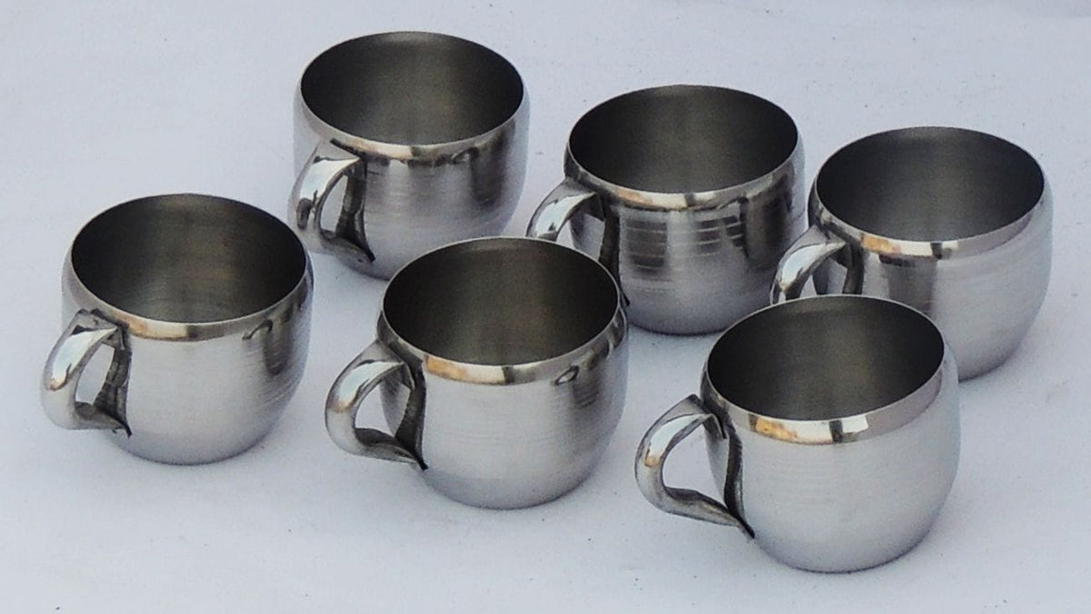 Steel Water Drinking Cup, Capacity 160 ML- Set of 6 pcs   - 3.5*3*2.3 inch (S051 A)