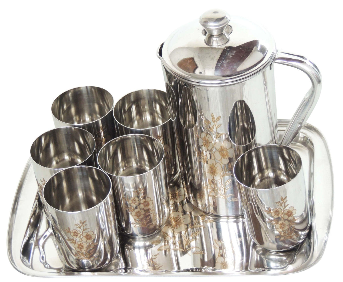 Steel Lemon Set 6 Glass, 1 Tray, 1 Jug (S083 A)