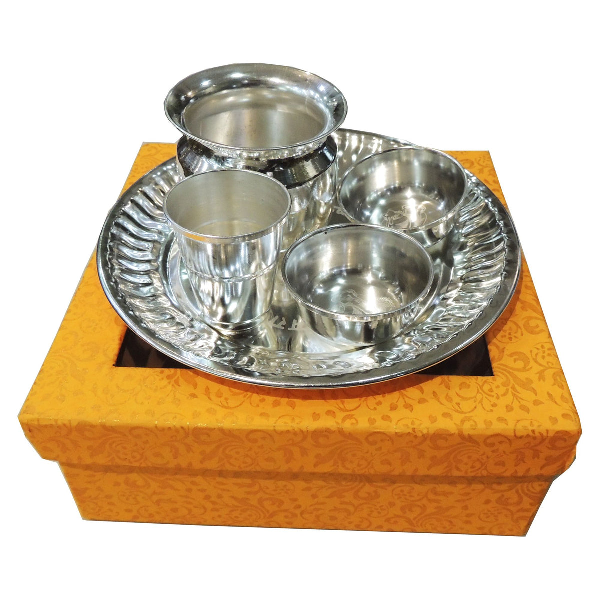 Steel Laddu Gopal Bhog Thali - Pooja Plate - 6.7*6.7*0.5 Inch (S116 D)