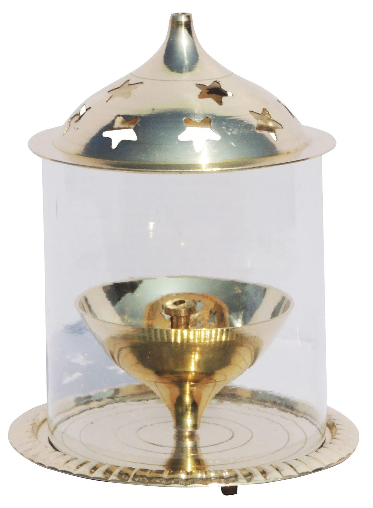 Brass Table Decor Oil Lamp Deepak With Chimney - 4.5*4.5*5.7 inch (Z014 X)