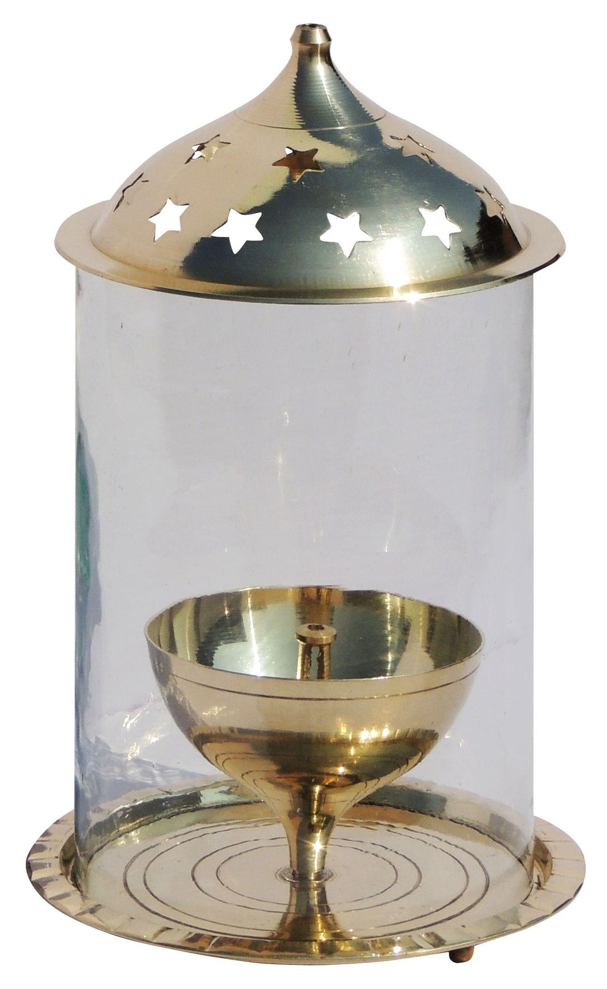 Brass Table Decor Oil Lamp Deepak With Chimney - 6.3*6.3*9.5 inch (Z014/10)