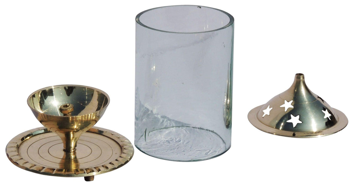 Brass Table Decor Oil Lamp Deepak With Chimney - 2.7*2.7*4 inch (Z014/4)