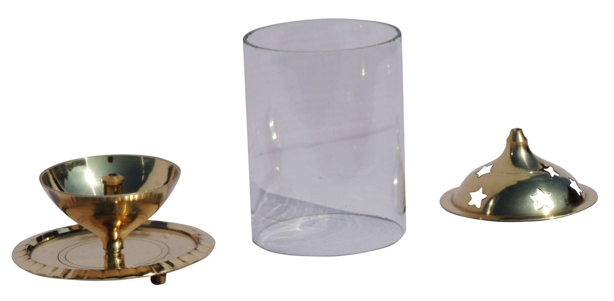 Brass Table Decor Oil Lamp Deepak With Chimney - 3.3*3.5*4.5 inch (Z014/5)