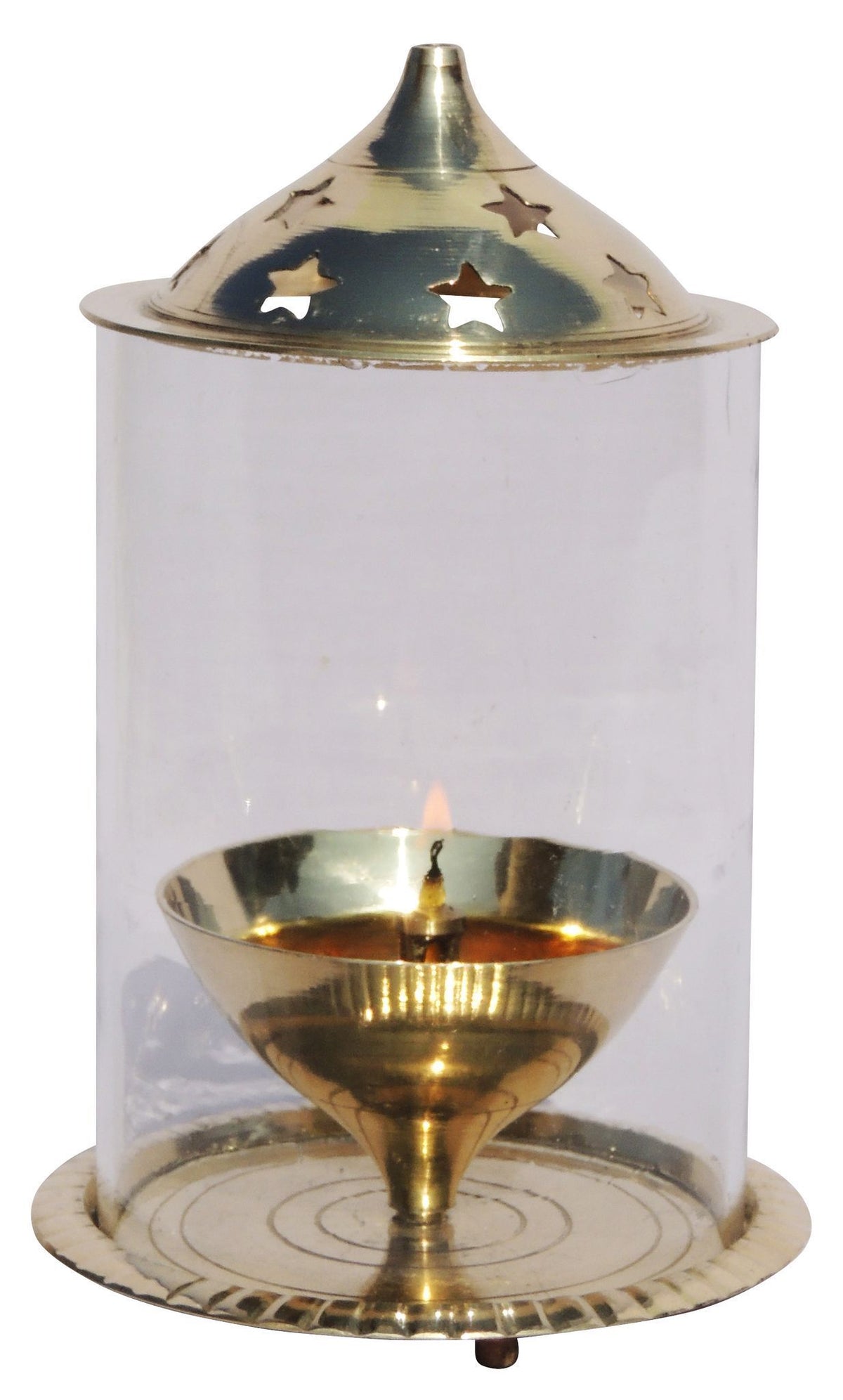 Brass Table Decor Oil Lamp Deepak With Chimney - 3.7*3.7*5.8 inch (Z014/6)