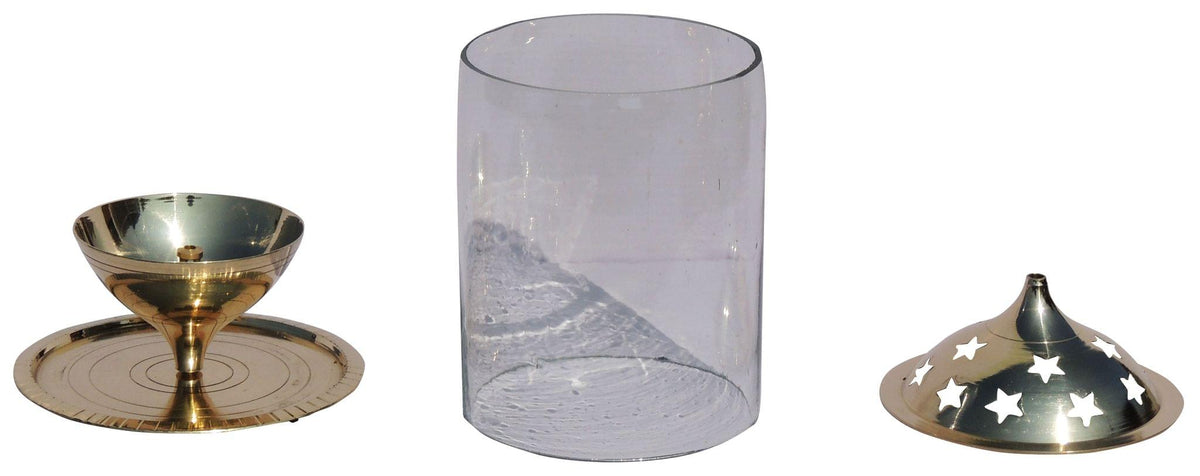 Brass Table Decor Oil Lamp Deepak With Chimney - 5*5*7.2 inch (Z014/8)