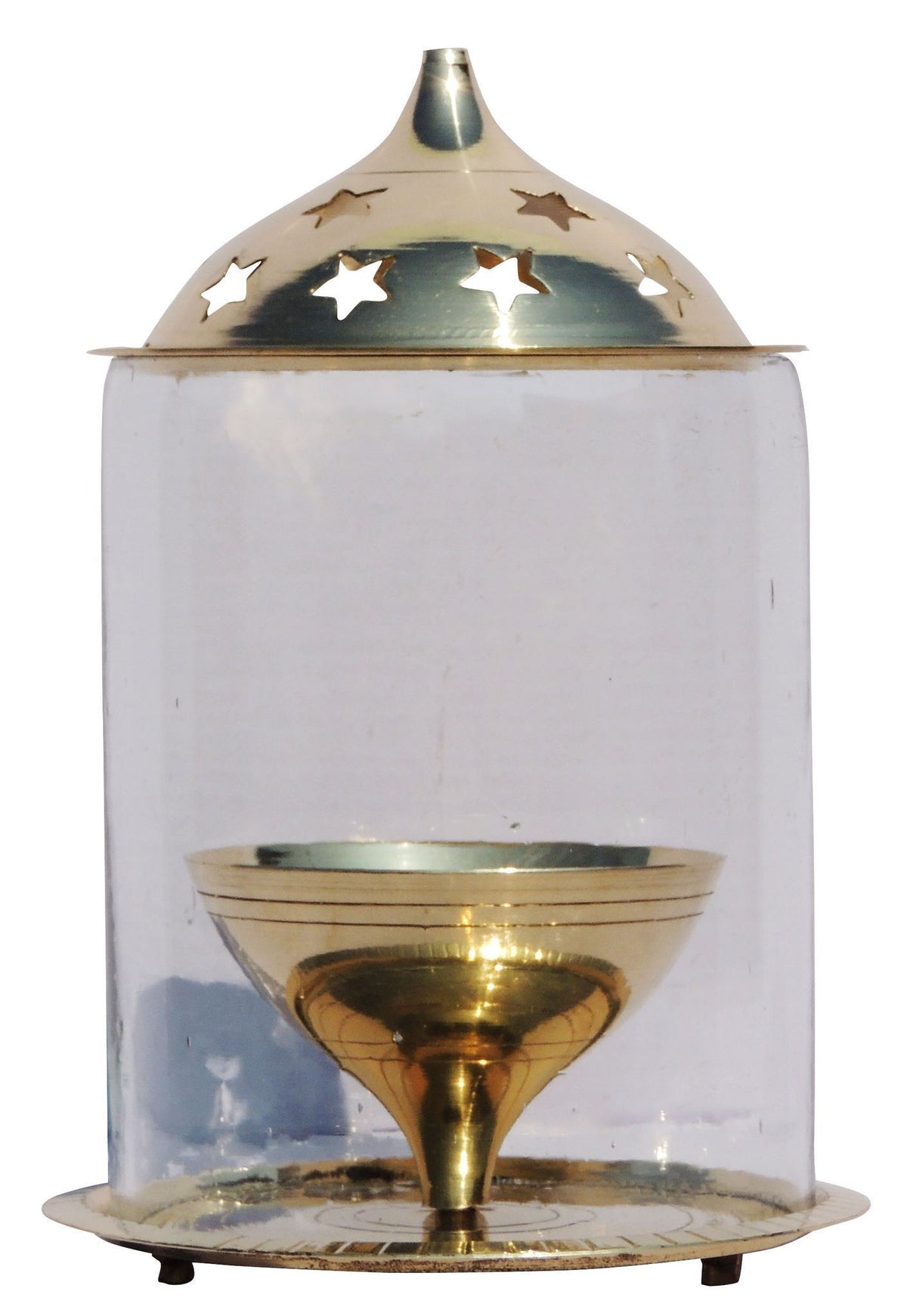 Brass Table Decor Oil Lamp Deepak With Chimney - 5*5*7.2 inch (Z014/8)