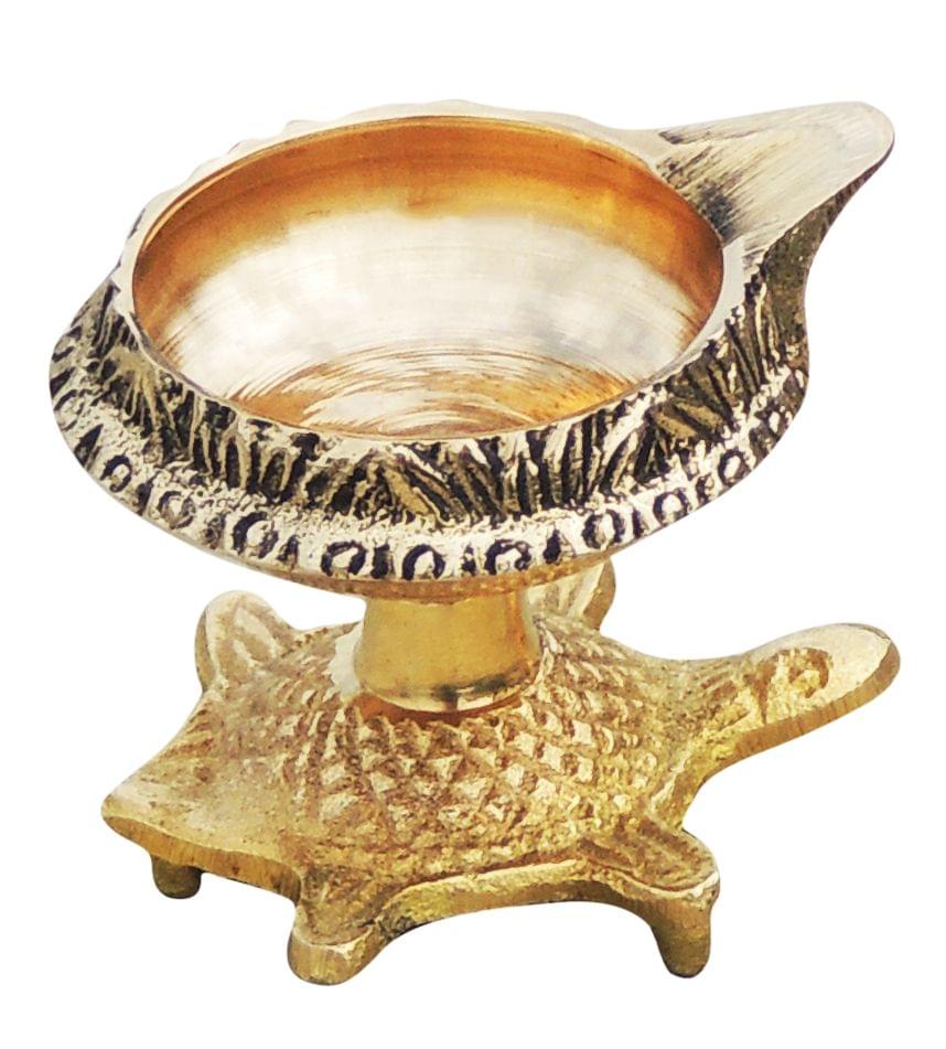 Brass Table Decor Oil Lamp Deepak On Tortoise  - 1.9*1.6*1.5 inch (Z141 A)