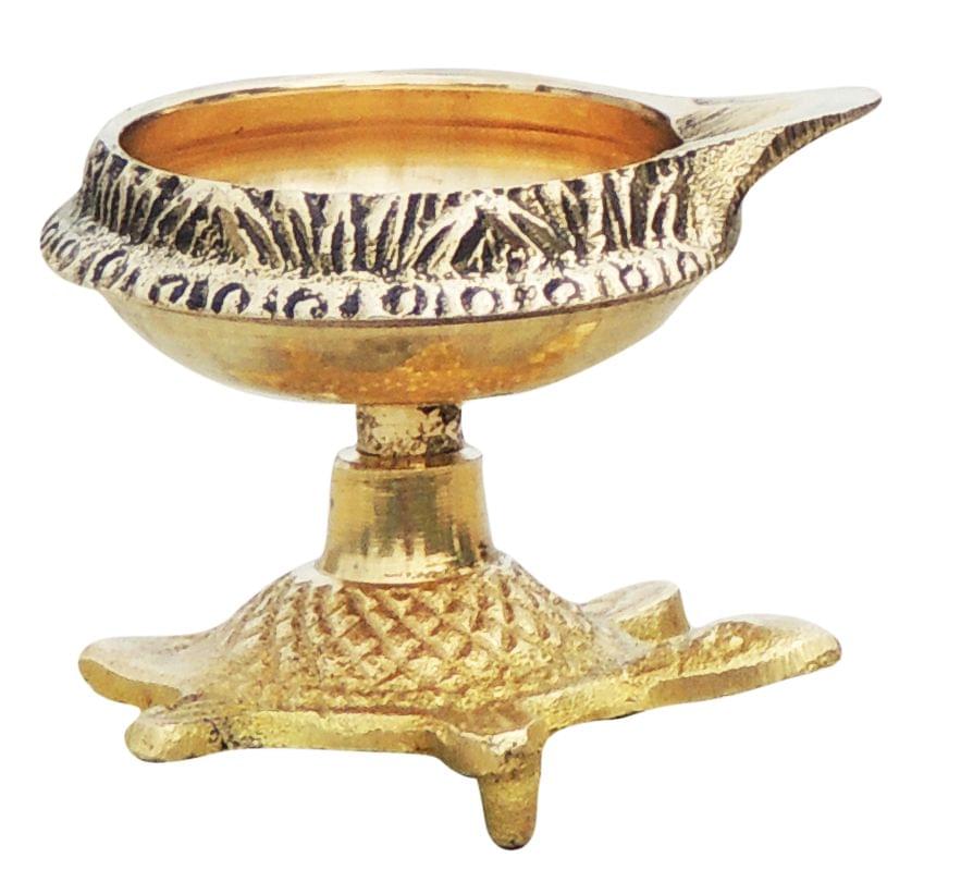 Brass Table Decor Oil Lamp Deepak On Tortoise  - 1.9*1.6*1.5 inch (Z141 A)