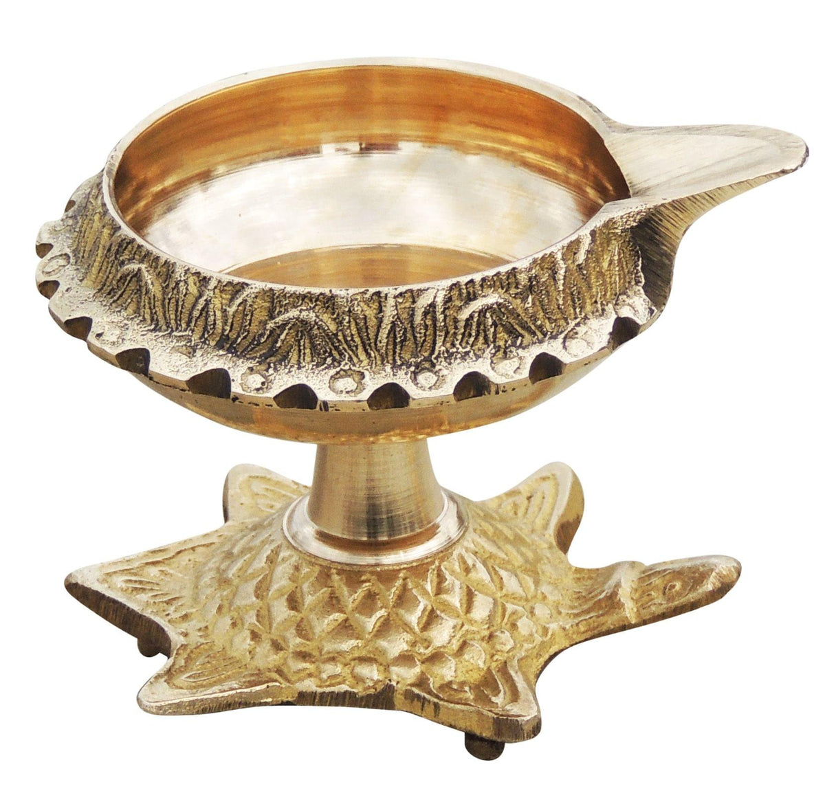 Brass Table Decor Oil Lamp Deepak On Tortoise   - 3*2.5*2.4 inch (Z141 D)