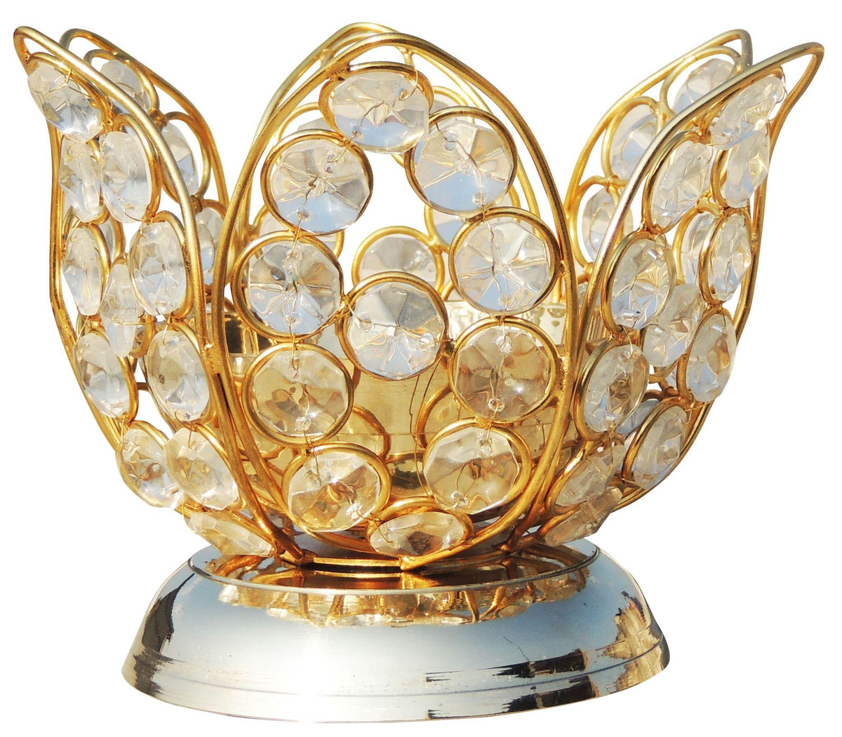 Brass Table Decor Oil Lamp Deepak With Crystal - 5.3*5.3*4.2 inch (Z163 D)