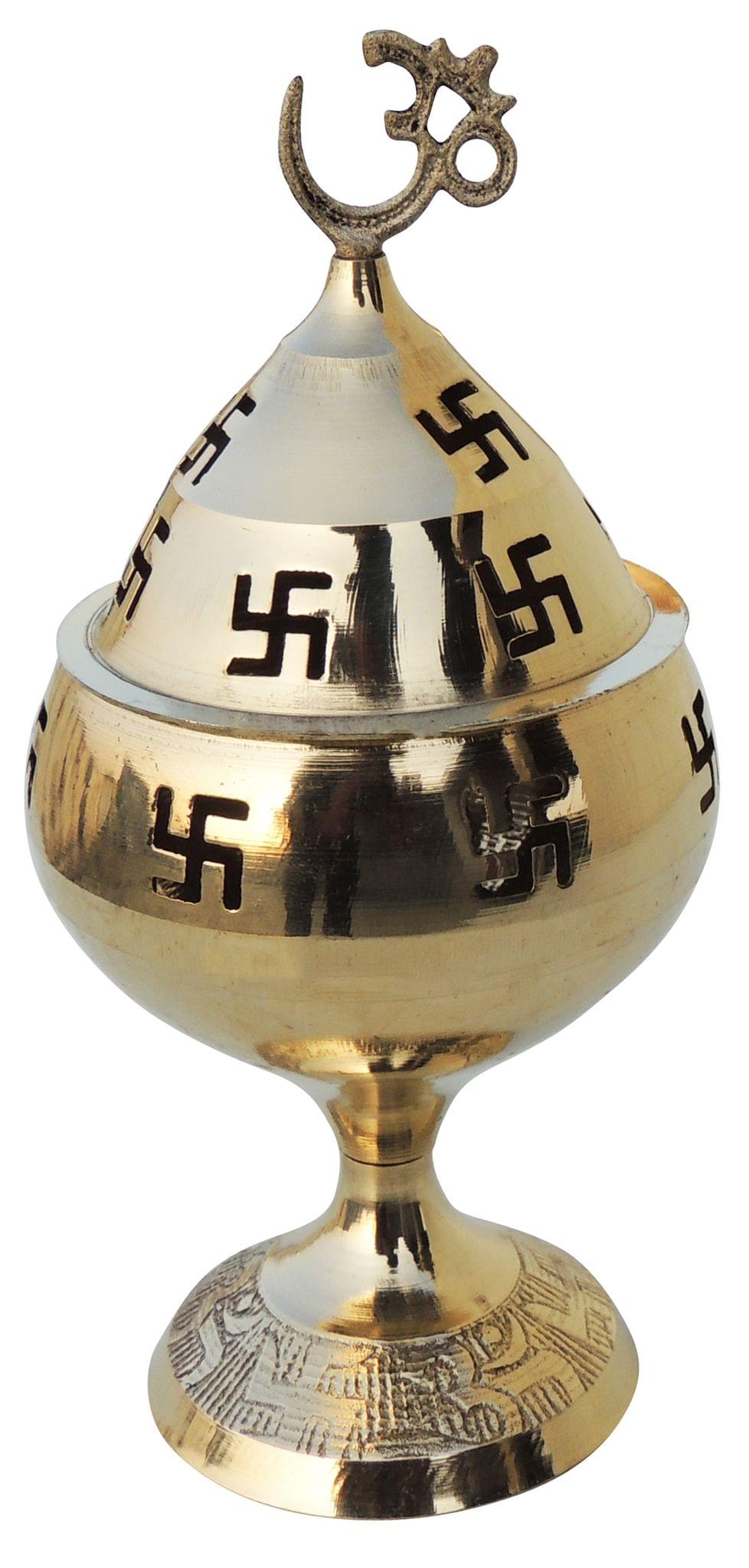 Brass Table Decor Oil Lamp Om Pakija Deepak - 2.5*2.5*4.5 inch (Z164 F)