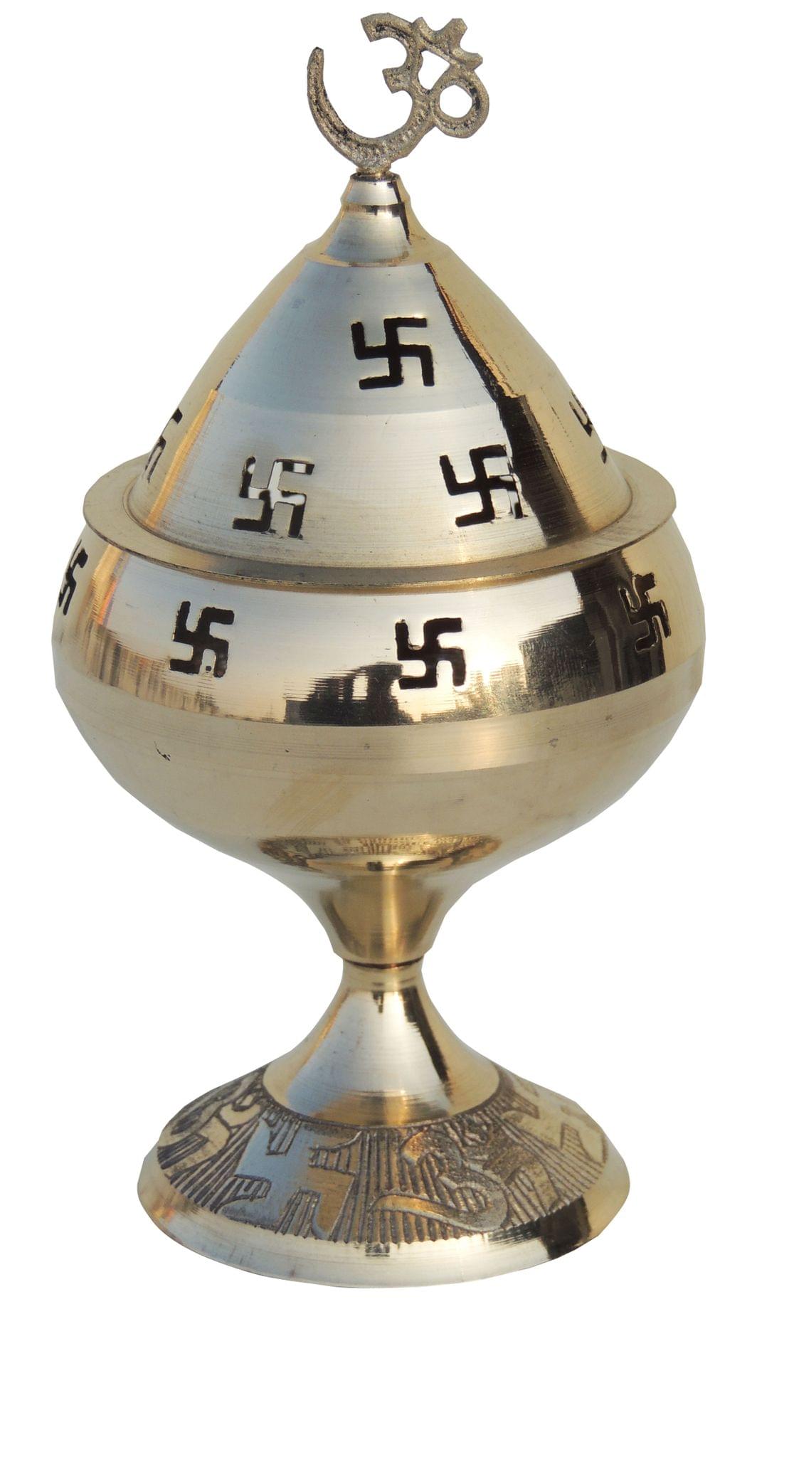 Brass Table Decor Oil Lamp Om Pakija Deepak - 3.2*3.2*5.3 inch (Z164 H)