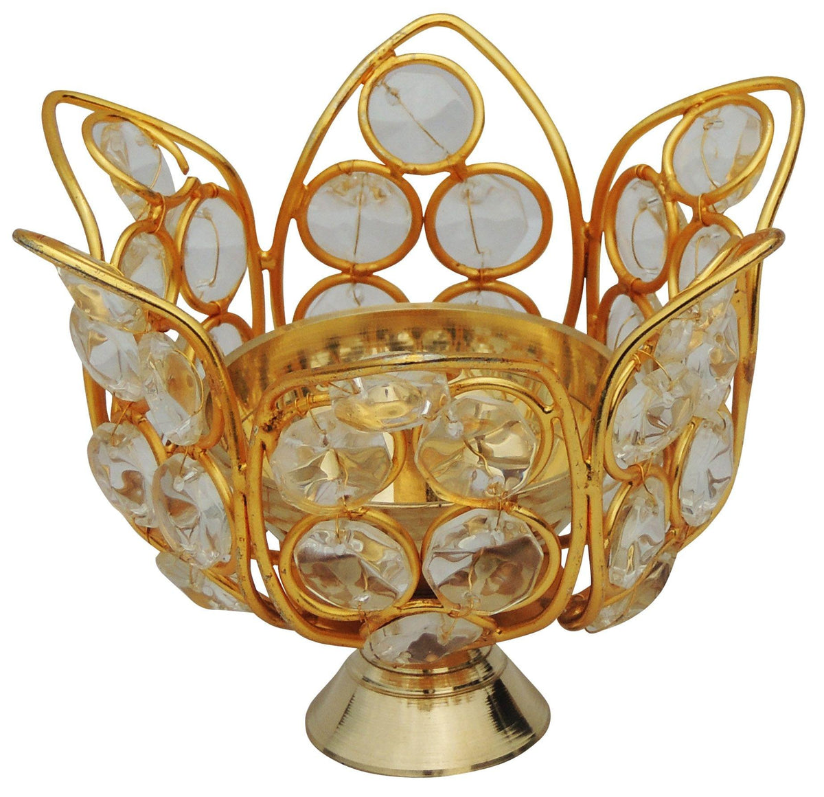 Brass Table Decor Oil Lamp Deepak With Crystal - 4*4*3.2 inch (Z191 A)