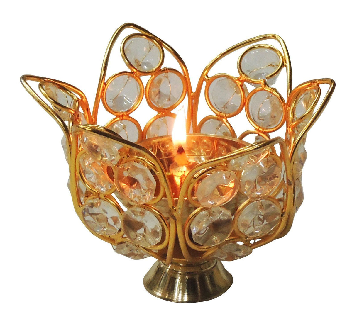 Brass Table Decor Oil Lamp Deepak With Crystal - 4*4*3.2 inch (Z191 A)