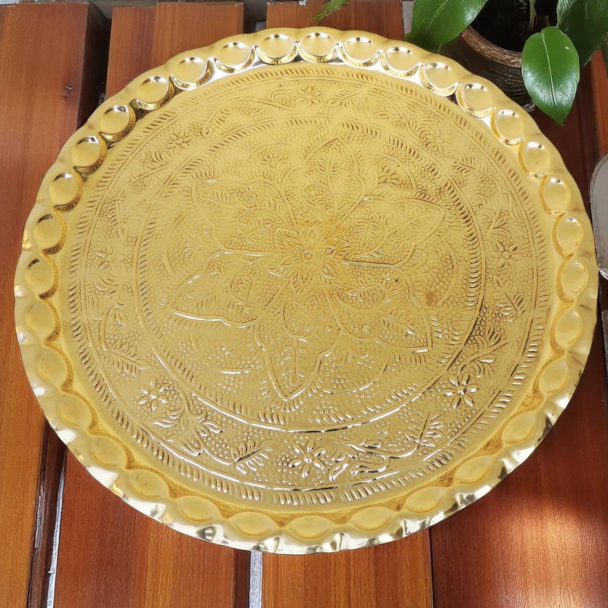 Brass Thali EM _1.32 Kg - 19.8*19.8*1 inch (Z203 C)