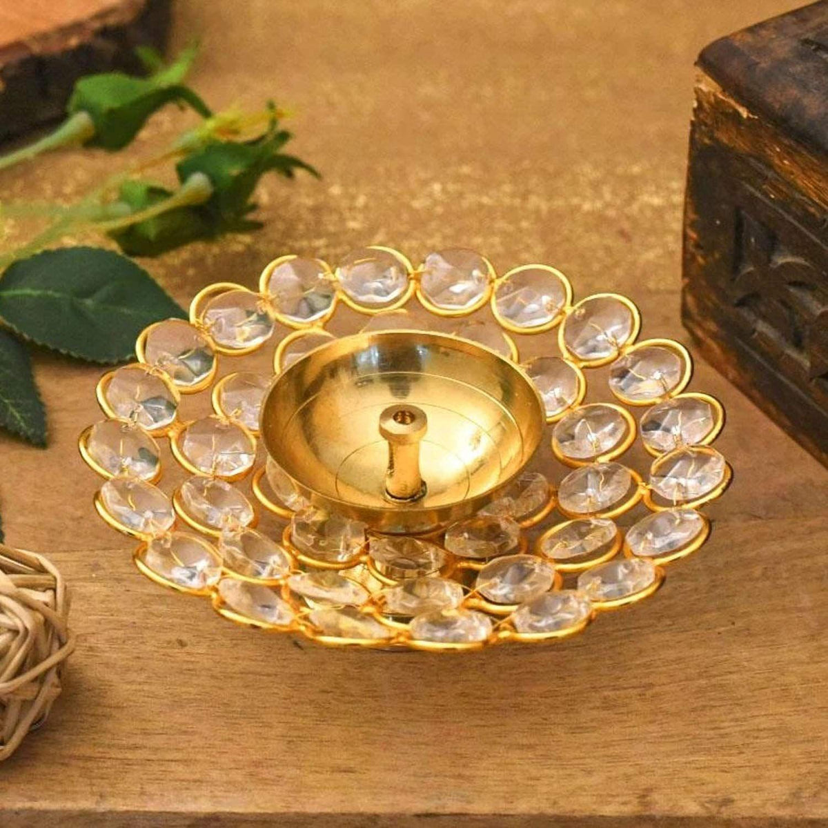 Round Crystal Diya No. 2  - 5*5*1 inch (Z217 B) 2 Pcs)
