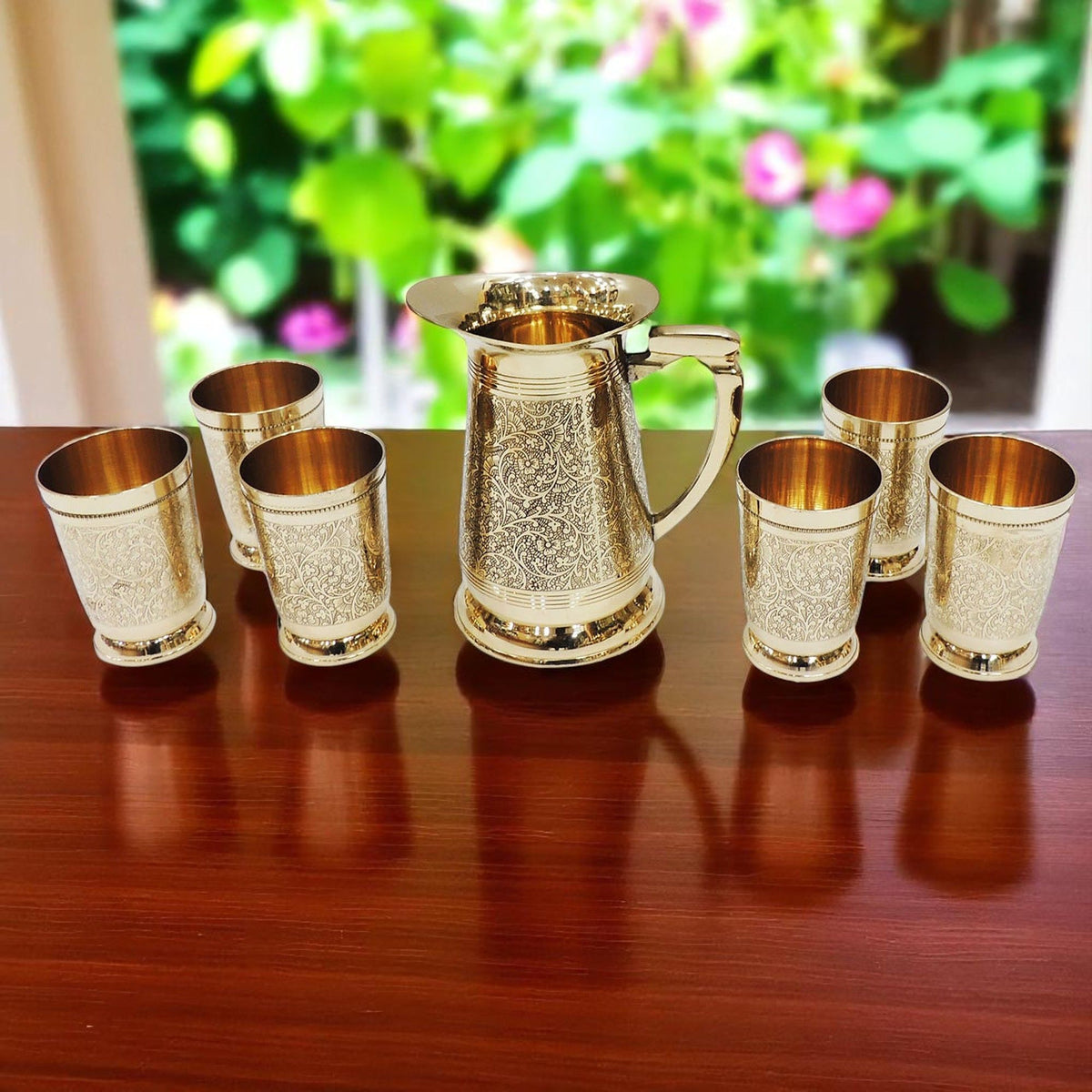 Brass Glass Lemon Set 1 Jug And 6 Glass (Z234 A)