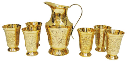 Brass Glass Lemon Set 1 Jug And 6 Glass (Z234 C)