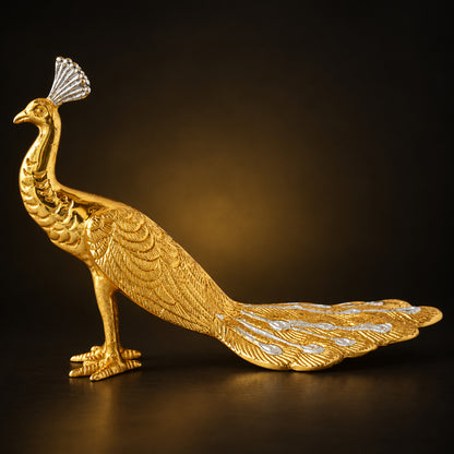 Aluminium Peacock With Gold And Silver Finish - 11.6*5*8.2 Inch (Z344 C)