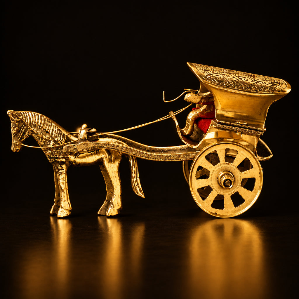 Brass Showpiece Hourse Cart Statue  - 6*2.5*3 inch (Z367 C)