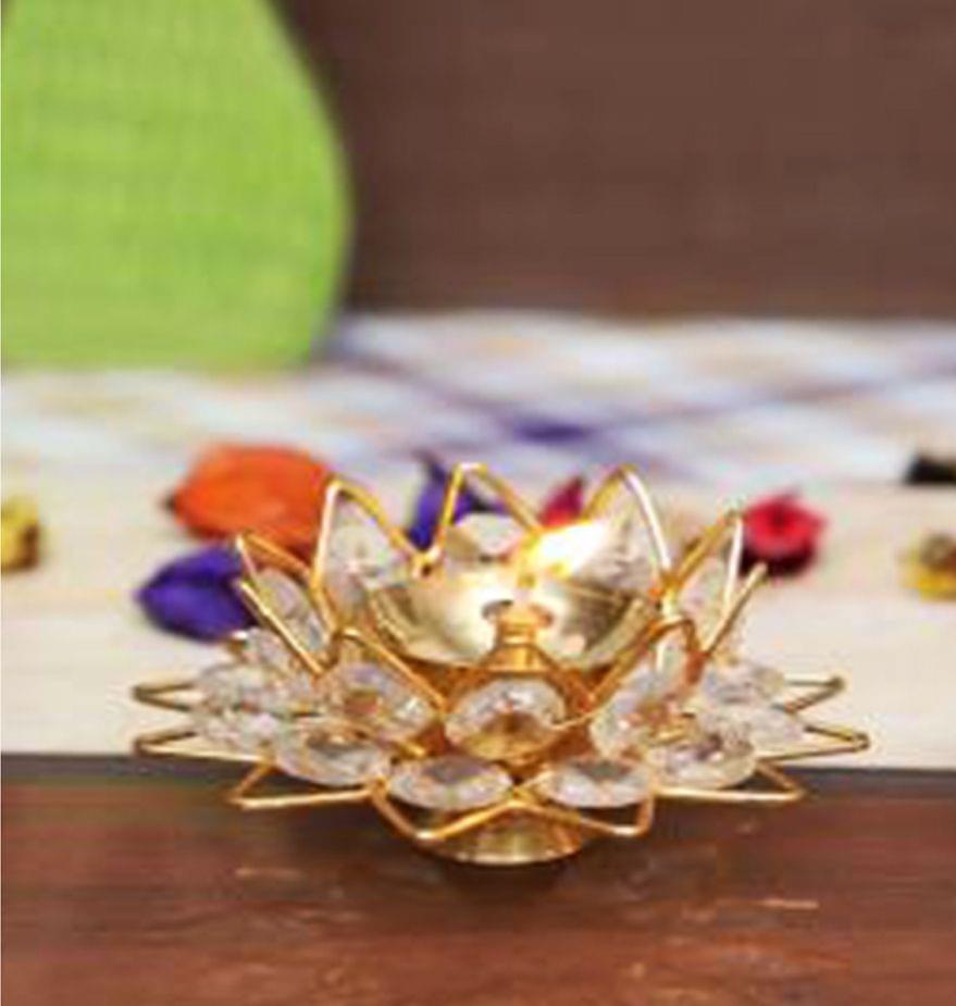 Brass Fancy Bowl Crystal Deepak No. 4 - 5.1*5.1*2 inch (Z423 D)