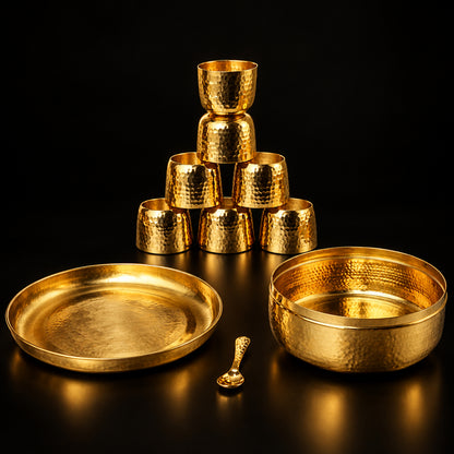 Handcrafted Brass Spice Box Masala Box Set With Spoon [8.5 inch, 7 Containers, 150 ML] (Z467 P)