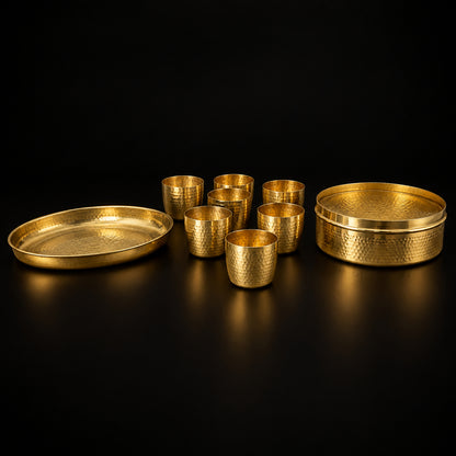 Handcrafted Brass Spice Box Masala Box Set With Spoon [7.6 inch, 7 Containers, 150 ML] (Z467 Q)