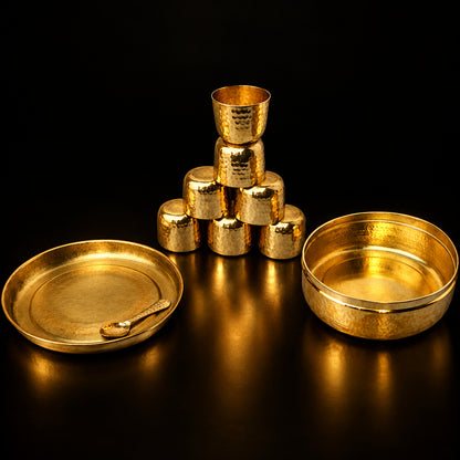 Handcrafted Brass Spice Box Masala Box Set With Spoon [7.6 inch, 7 Containers, 150 ML] (Z467 Q)