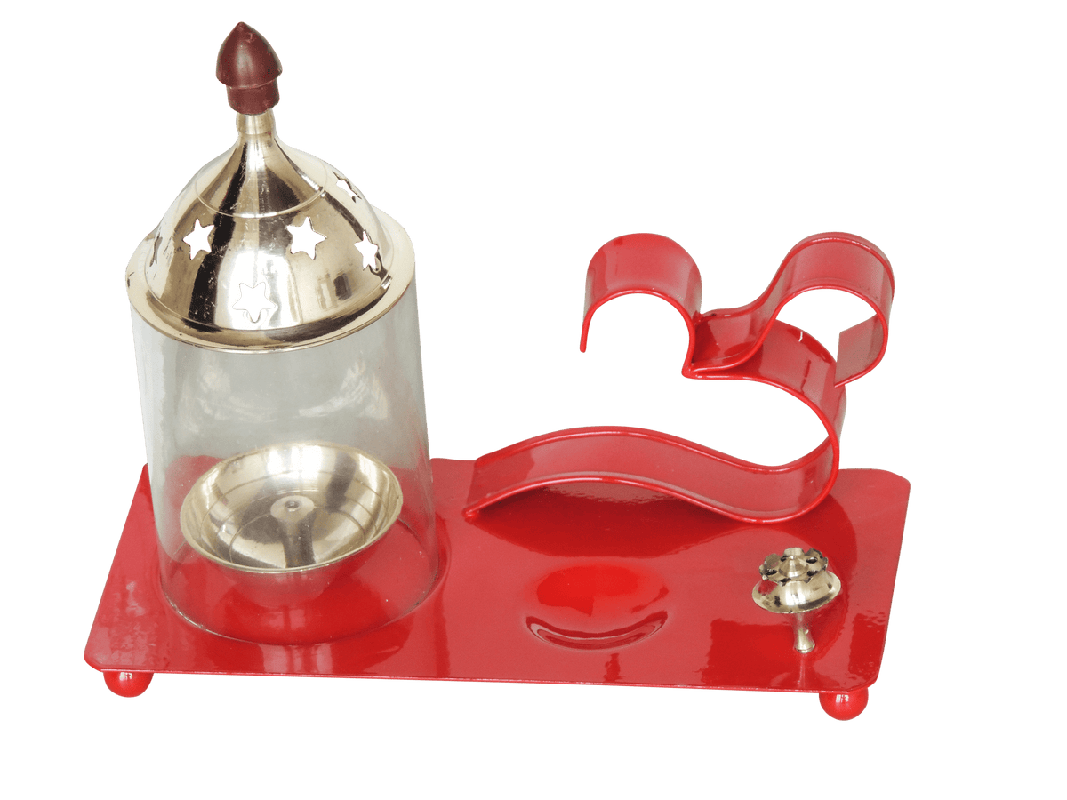 Iron & Brass Om Chimney Deepak Red No. 2 -7*3.5*6.5 Inches (Z513 R)