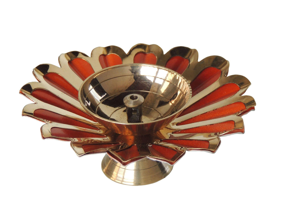 Iron & Brass Deepak Colour Orange 4 inch -4*4*1.5 Inches (Z517 O)