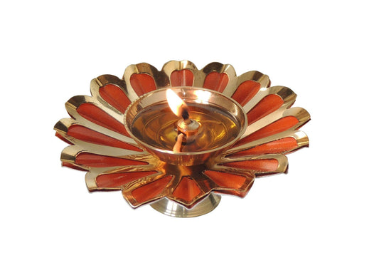 Iron & Brass Deepak Colour Orange 4 inch -4*4*1.5 Inches (Z517 O)