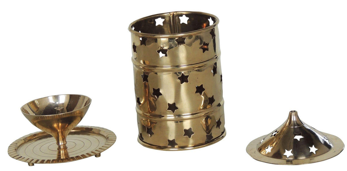 Brass Table Decor Oil Lamp, Deepak - 3.6*3.6*6.5 Inch (Z539 C)