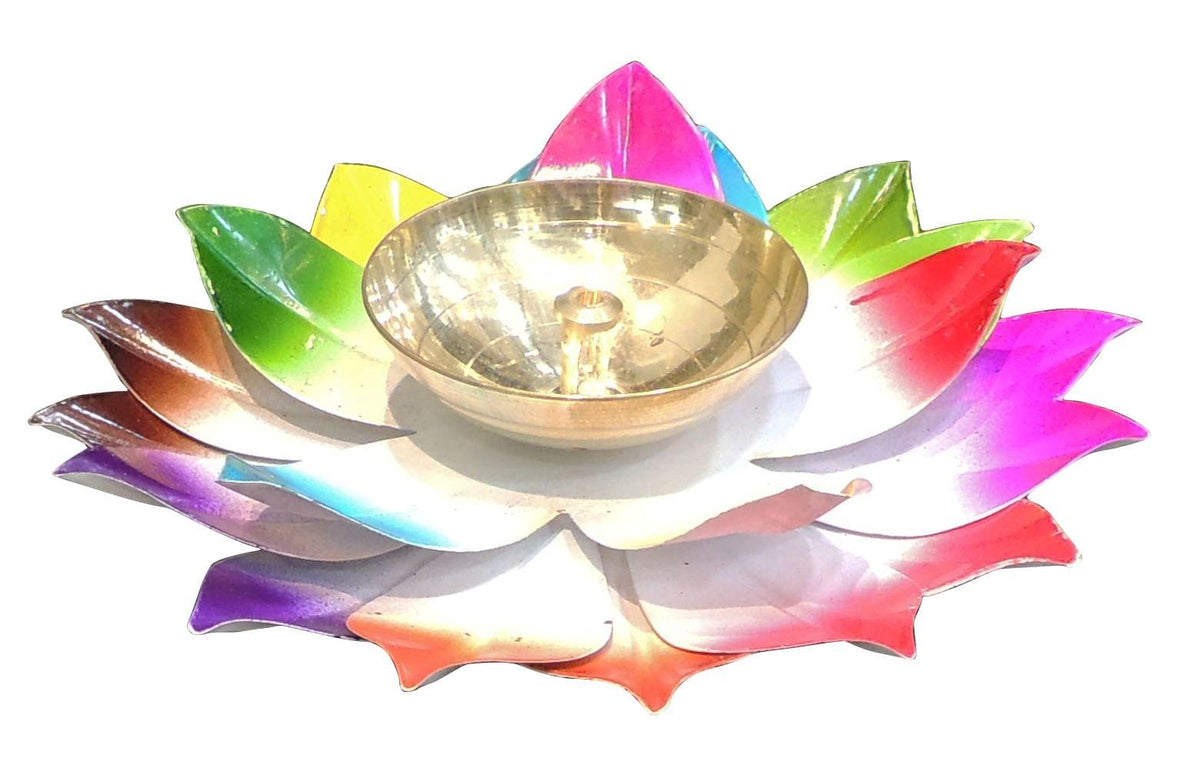 Brass Decorative Colourful Deepak - 5.5*5.5*1.5 Inch (Z567 D)