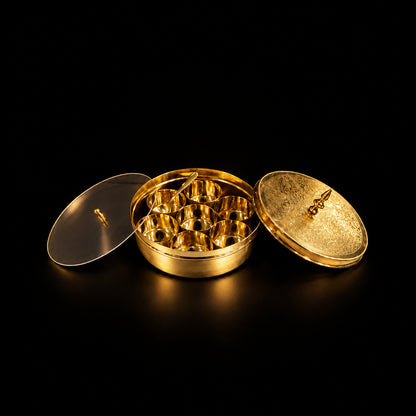 Handcrafted Brass Spice Box Masala Box Set With Spoon (Z585 A)