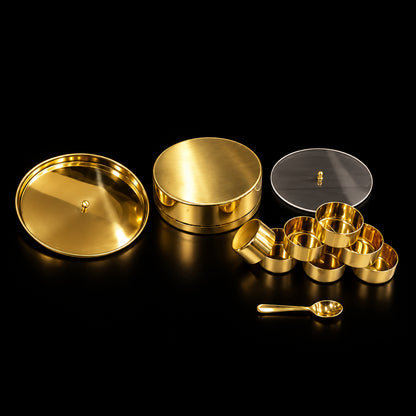 Handcrafted Brass Spice Box Masala Box Set With Spoon (Z585 A)