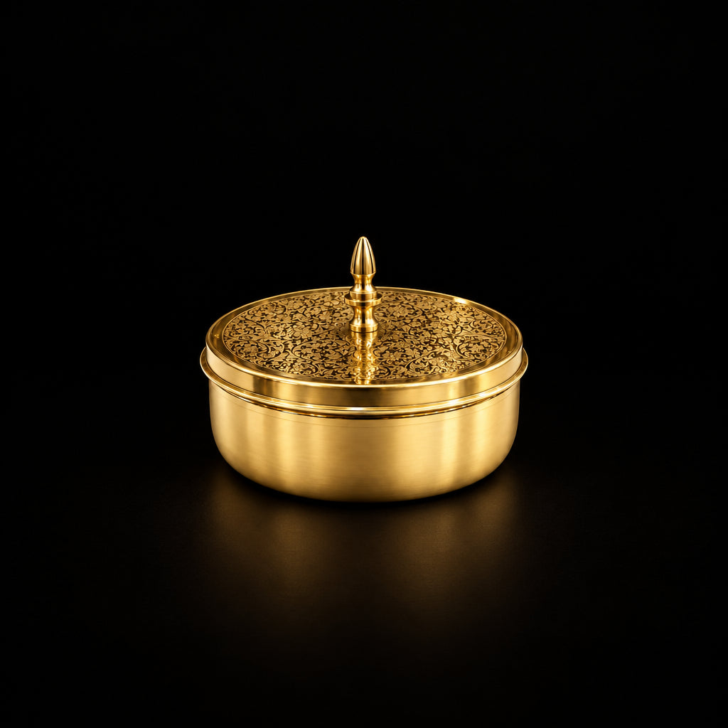 Handcrafted Brass Spice Box Masala Box Set With Spoon (Z585 A)