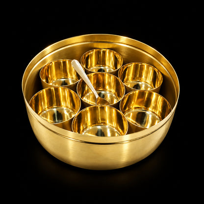Handcrafted Brass Spice Box Masala Box Set With Spoon (Z585 B)