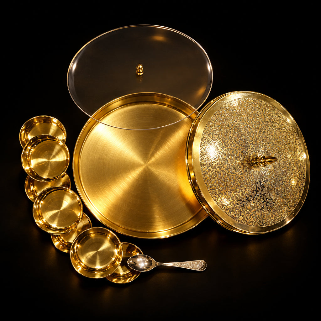 Handcrafted Brass Spice Box Masala Box Set With Spoon (Z585 B)