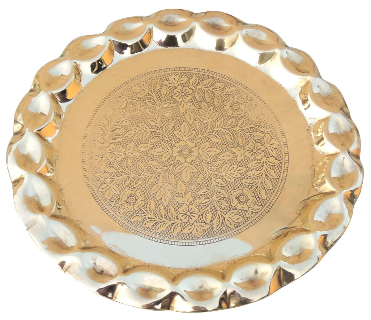 Brass Plate With Flower Design - 9.5*9.5*0.5 Inch (Z587 C)