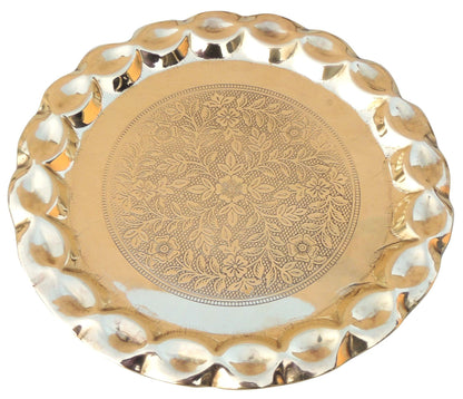 Brass Plate With Flower Design - 9.5*9.5*0.5 Inch (Z587 C)
