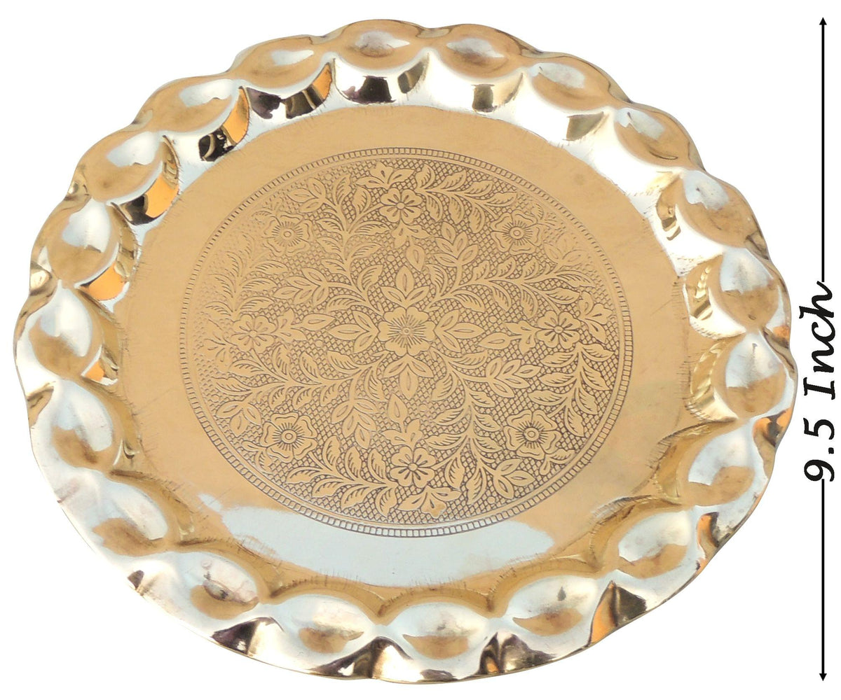 Brass Plate With Flower Design - 9.5*9.5*0.5 Inch (Z587 C)