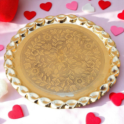 Brass Plate With Flower Design - 13*13*0.5 Inch (Z587 E)