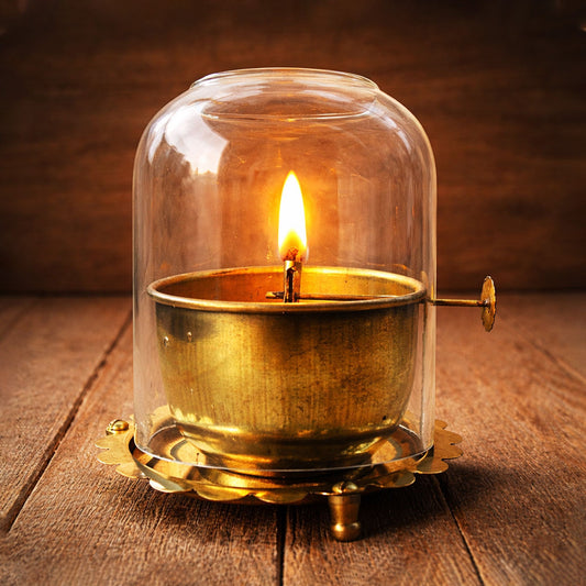 Brass Table Decor Adjustale Wick Oil Lamp Deepak - 5*5*5.5 Inch, 300 ML (Z617 E)
