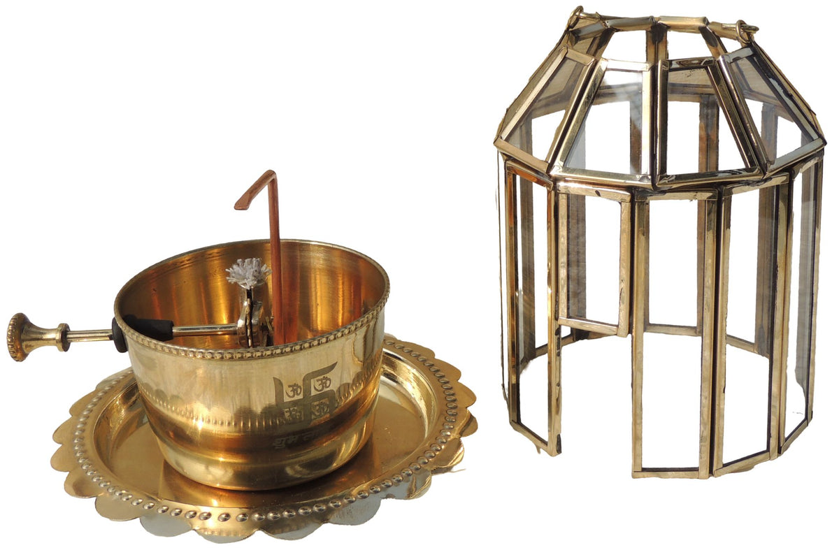 Brass & Glass Akhand Deepak - 5.5*5.5*5.5 Inch (Z620 D)