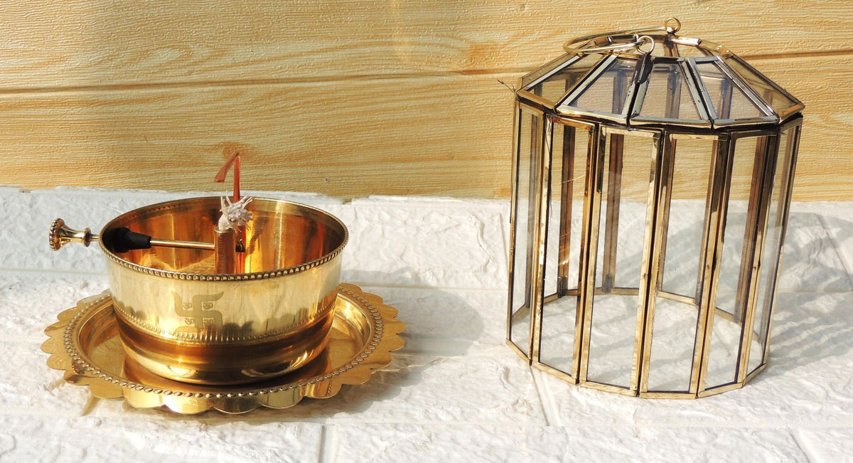 Brass & Glass Akhand Deepak - 7*7*6.5 Inch (Z620 E)