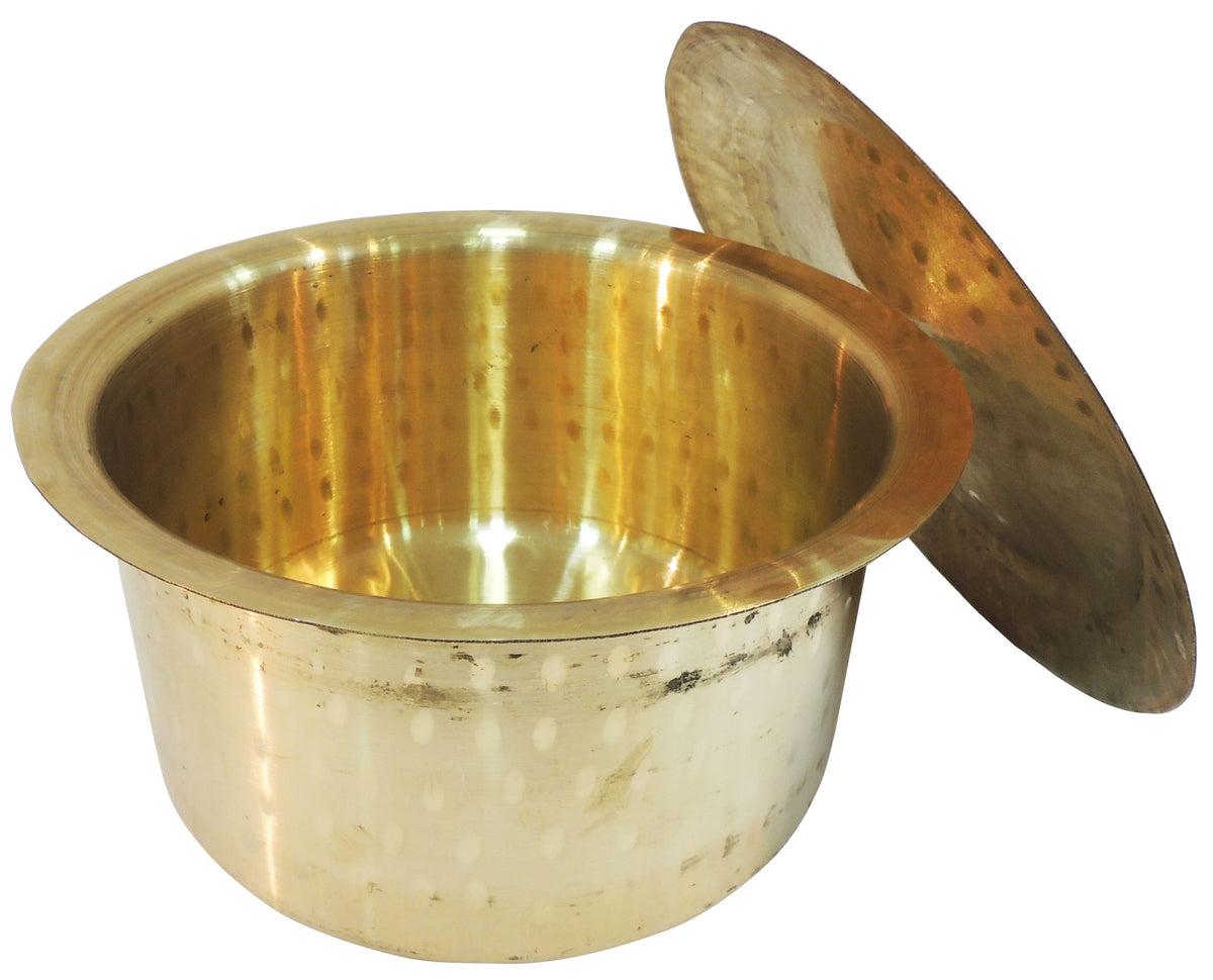 Brass Kitchen Purpose Bhagona With Lid, Capacity : 4 Liter - 10*10*5.5 Inch (Z637 E)