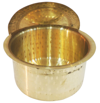 Brass Kitchen Purpose Bhagona With Lid, Capacity : 4 Liter - 10*10*5.5 Inch (Z637 E)