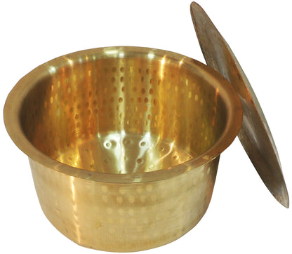 Brass Kitchen Purpose Bhagona With Lid, Capacity : 5.5 Liter - 11*11*6 Inch (Z637 G)