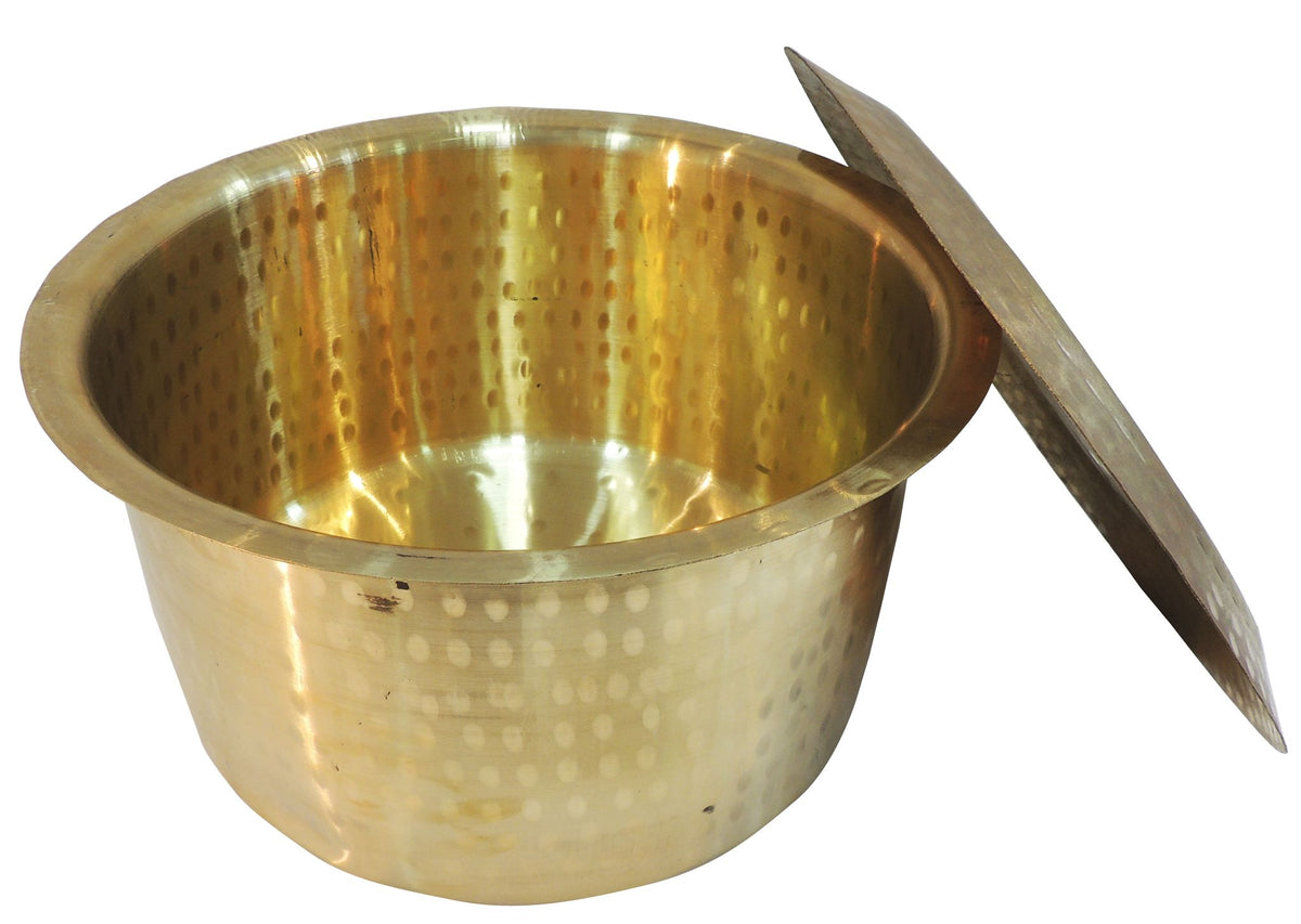 Brass Kitchen Purpose Bhagona With Lid, Capacity : 10.5 Liter - 13*13*7.2 Inch (Z637 K)